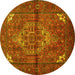 Round Machine Washable Persian Yellow Traditional Rug, wshtr110yw