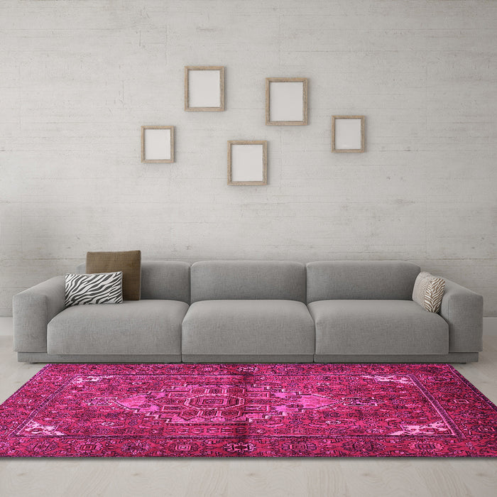 Machine Washable Persian Pink Traditional Rug in a Living Room, wshtr110pnk