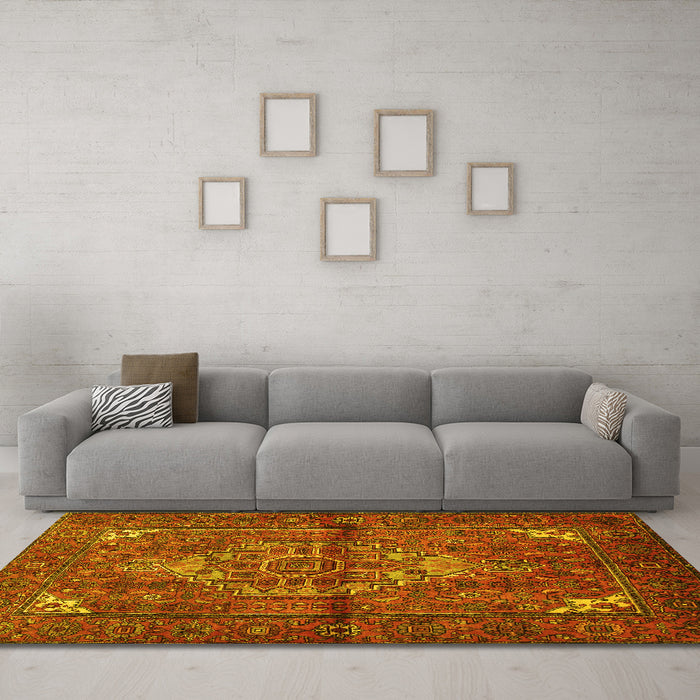 Machine Washable Persian Yellow Traditional Rug in a Living Room, wshtr110yw