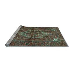 Sideview of Machine Washable Persian Light Blue Traditional Rug, wshtr110lblu