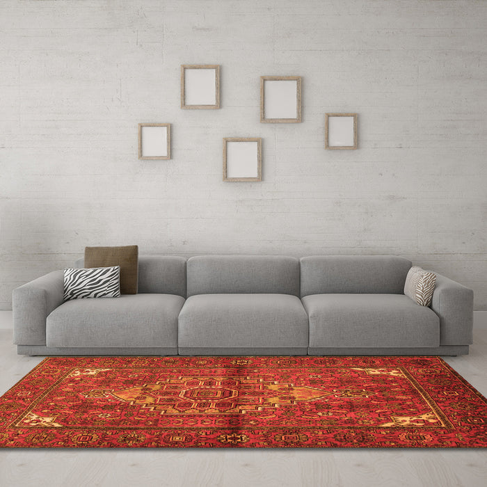 Machine Washable Persian Orange Traditional Area Rugs in a Living Room, wshtr110org