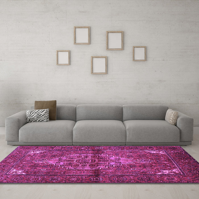 Machine Washable Persian Purple Traditional Area Rugs in a Living Room, wshtr110pur