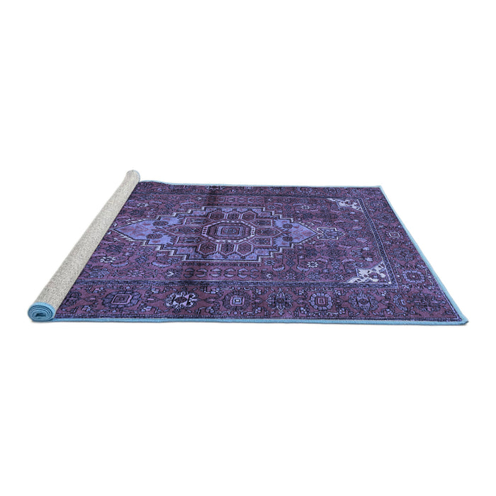 Sideview of Machine Washable Persian Blue Traditional Rug, wshtr110blu