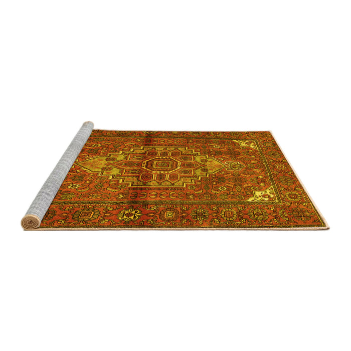 Sideview of Machine Washable Persian Yellow Traditional Rug, wshtr110yw