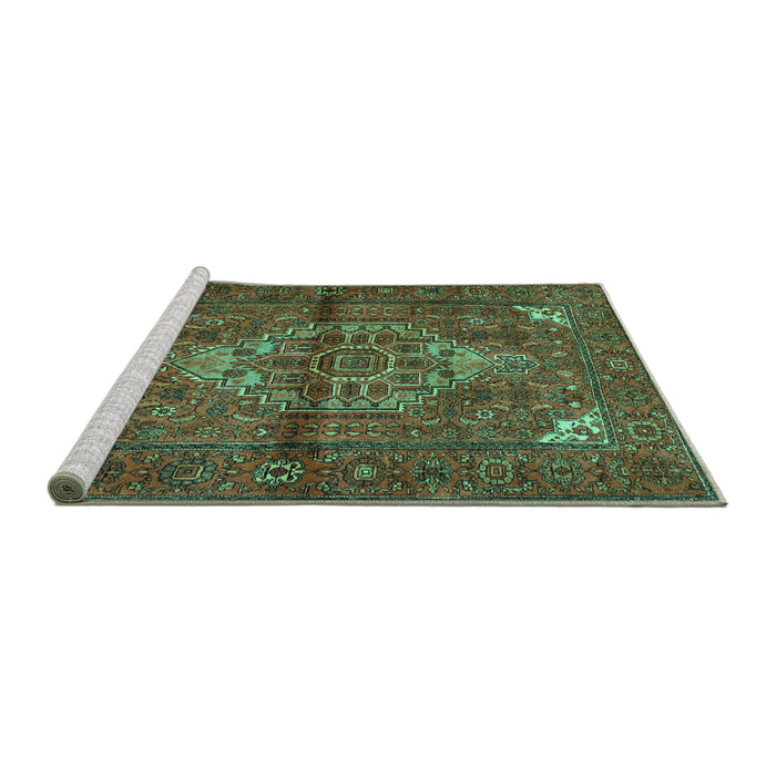 Sideview of Machine Washable Persian Turquoise Traditional Area Rugs, wshtr110turq