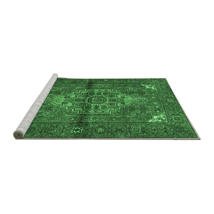Sideview of Machine Washable Persian Emerald Green Traditional Area Rugs, wshtr110emgrn