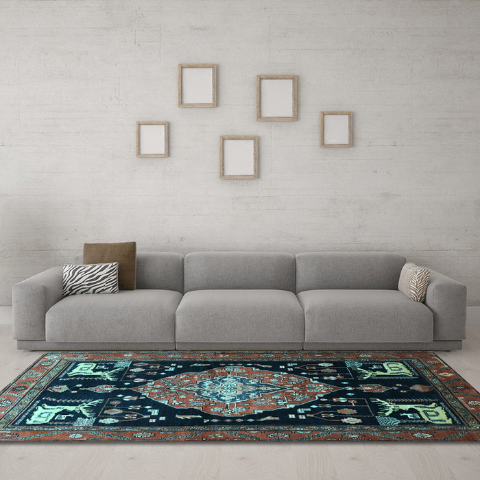 Machine Washable Animal Light Blue Traditional Rug in a Living Room, wshtr1110lblu