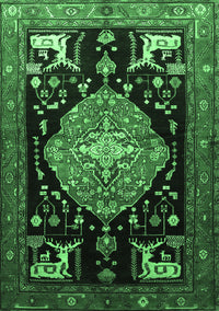 Animal Emerald Green Traditional Rug, tr1110emgrn