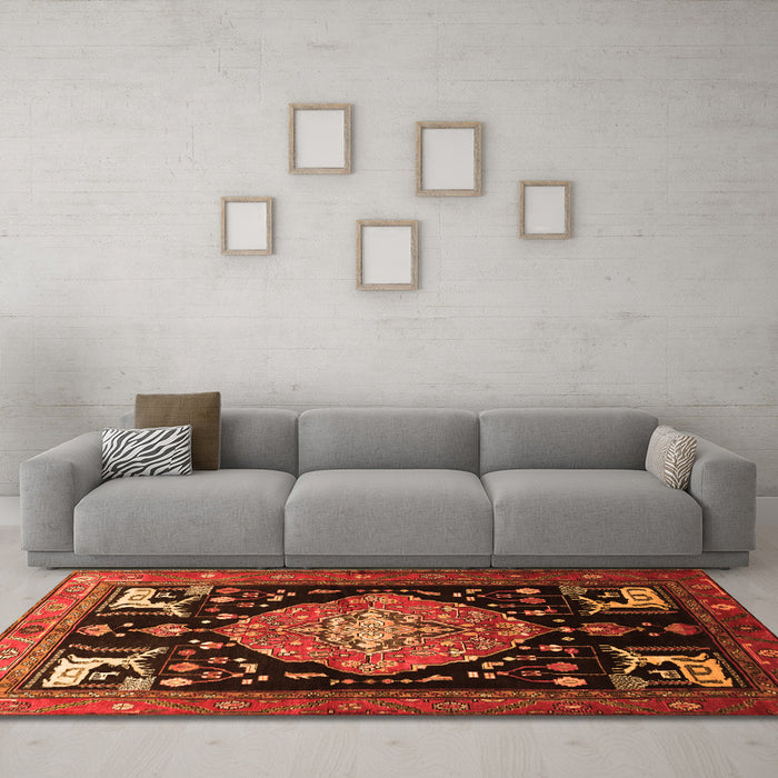 Machine Washable Animal Orange Traditional Area Rugs in a Living Room, wshtr1110org