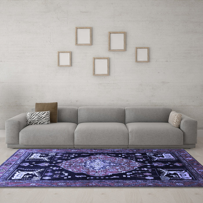 Machine Washable Animal Blue Traditional Rug in a Living Room, wshtr1110blu