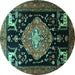 Round Machine Washable Animal Turquoise Traditional Area Rugs, wshtr1110turq