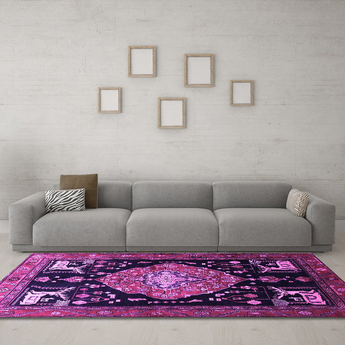 Machine Washable Animal Purple Traditional Area Rugs in a Living Room, wshtr1110pur