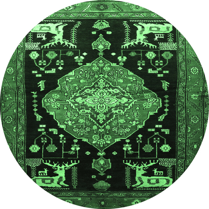 Round Machine Washable Animal Emerald Green Traditional Area Rugs, wshtr1110emgrn