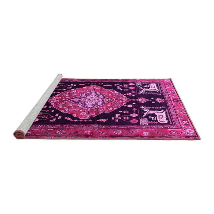 Sideview of Machine Washable Animal Pink Traditional Rug, wshtr1110pnk