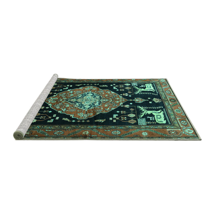 Sideview of Machine Washable Animal Turquoise Traditional Area Rugs, wshtr1110turq