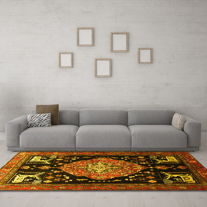 Machine Washable Animal Yellow Traditional Rug in a Living Room, wshtr1110yw