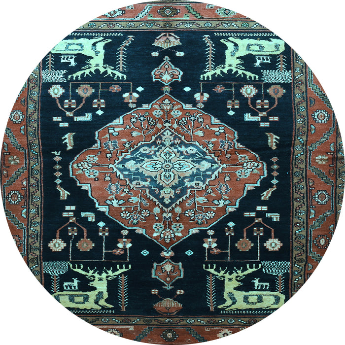 Round Machine Washable Animal Light Blue Traditional Rug, wshtr1110lblu