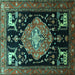 Square Animal Turquoise Traditional Rug, tr1110turq