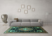 Machine Washable Animal Turquoise Traditional Area Rugs in a Living Room,, wshtr1110turq