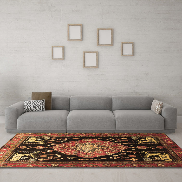 Machine Washable Animal Brown Traditional Rug in a Living Room,, wshtr1110brn