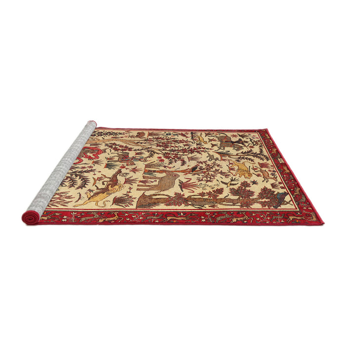 Sideview of Machine Washable Traditional Tomato Red Rug, wshtr1111