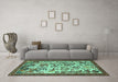 Machine Washable Animal Turquoise Traditional Area Rugs in a Living Room,, wshtr1111turq