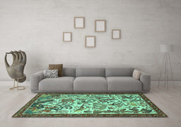 Machine Washable Animal Turquoise Traditional Area Rugs in a Living Room,, wshtr1111turq