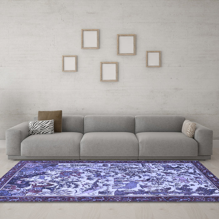 Machine Washable Animal Blue Traditional Rug in a Living Room, wshtr1111blu
