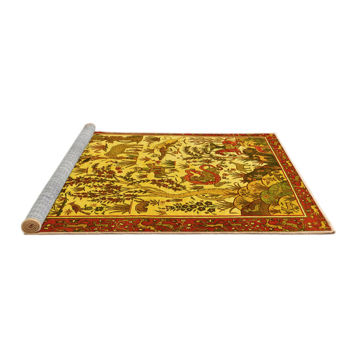 Sideview of Machine Washable Animal Yellow Traditional Rug, wshtr1111yw