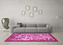 Machine Washable Animal Pink Traditional Rug in a Living Room, wshtr1111pnk