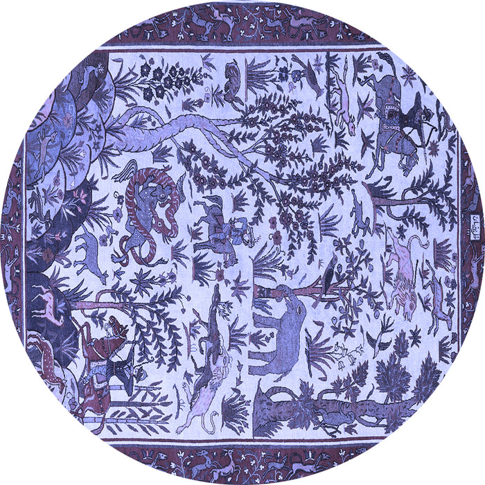 Round Machine Washable Animal Blue Traditional Rug, wshtr1111blu