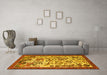 Machine Washable Animal Yellow Traditional Rug in a Living Room, wshtr1111yw