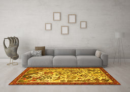 Machine Washable Animal Yellow Traditional Rug in a Living Room, wshtr1111yw