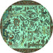 Round Animal Turquoise Traditional Rug, tr1111turq