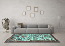 Machine Washable Animal Light Blue Traditional Rug in a Living Room, wshtr1111lblu