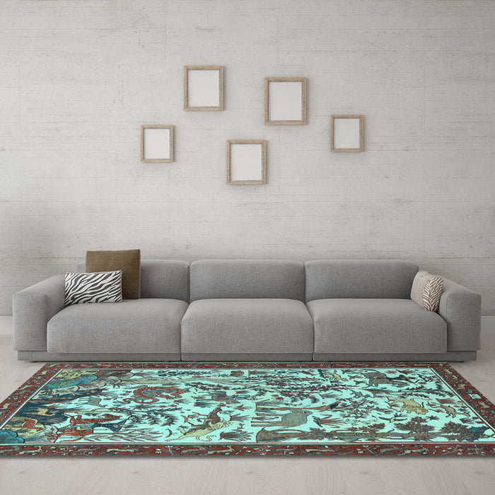 Machine Washable Animal Light Blue Traditional Rug in a Living Room, wshtr1111lblu