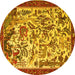 Round Animal Yellow Traditional Rug, tr1111yw