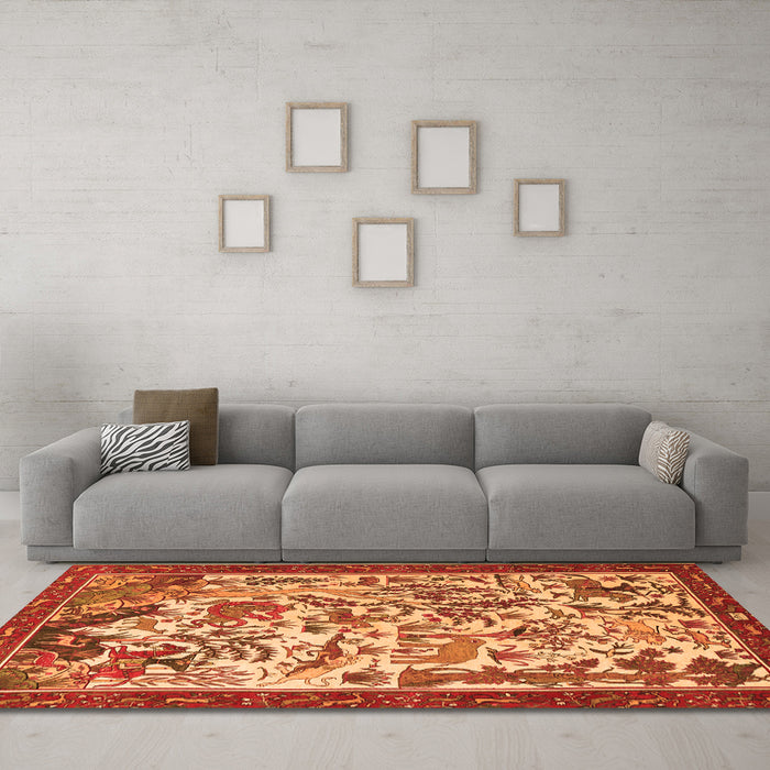 Machine Washable Animal Orange Traditional Area Rugs in a Living Room, wshtr1111org
