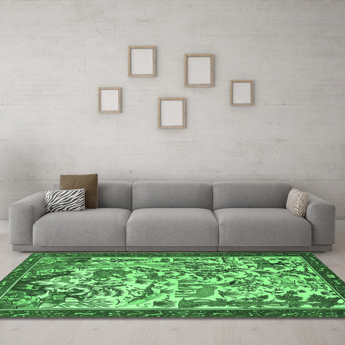 Machine Washable Animal Emerald Green Traditional Area Rugs in a Living Room,, wshtr1111emgrn