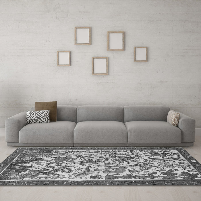 Machine Washable Animal Gray Traditional Rug in a Living Room,, wshtr1111gry