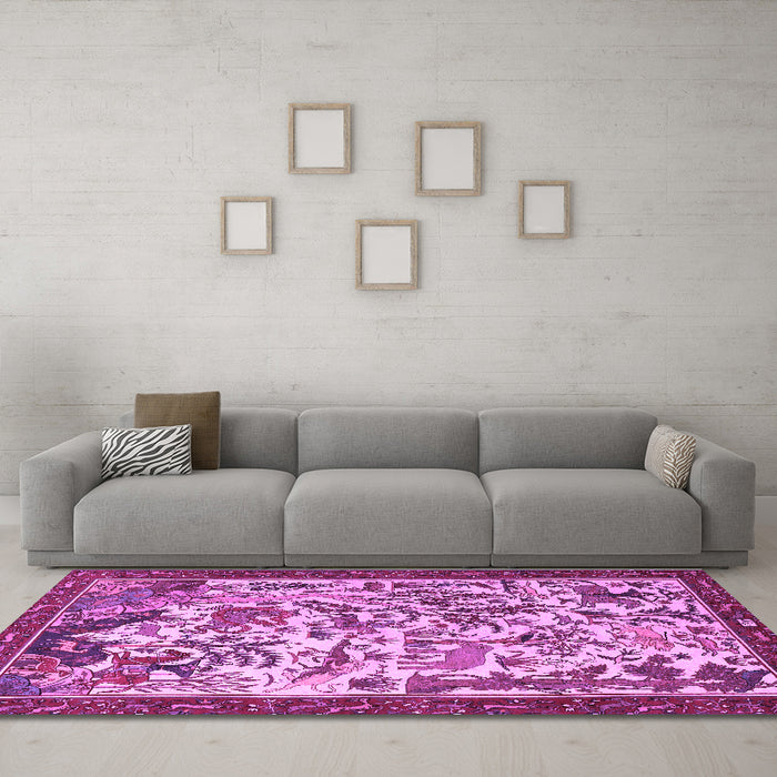 Machine Washable Animal Purple Traditional Area Rugs in a Living Room, wshtr1111pur
