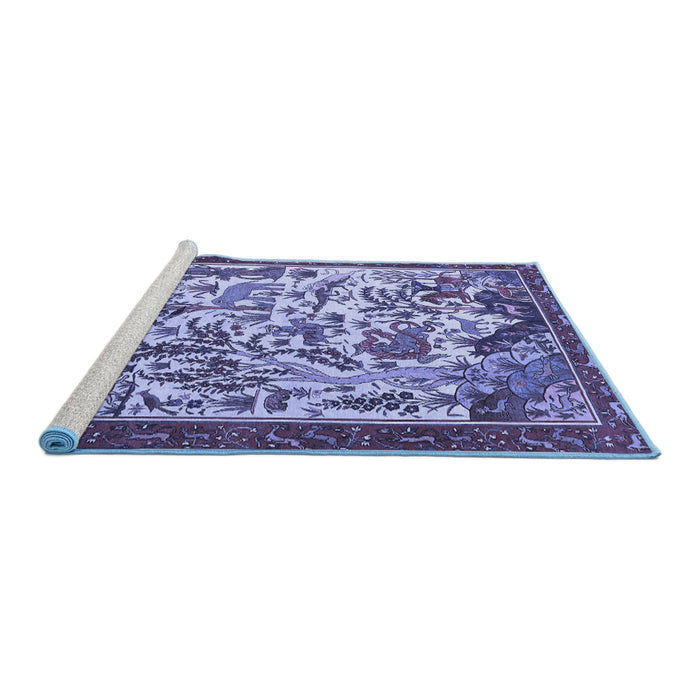 Sideview of Machine Washable Animal Blue Traditional Rug, wshtr1111blu