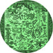Round Machine Washable Animal Emerald Green Traditional Area Rugs, wshtr1111emgrn