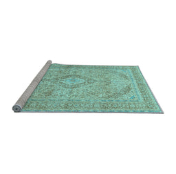 Sideview of Machine Washable Medallion Light Blue Traditional Rug, wshtr1112lblu