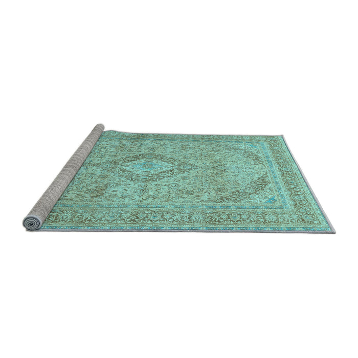 Sideview of Machine Washable Medallion Light Blue Traditional Rug, wshtr1112lblu