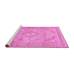 Sideview of Machine Washable Medallion Pink Traditional Rug, wshtr1112pnk