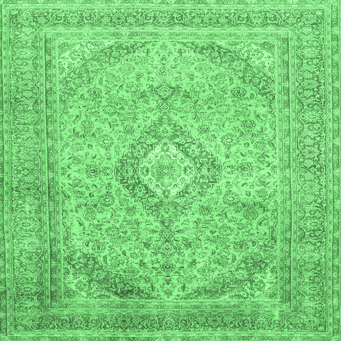 Square Medallion Emerald Green Traditional Rug, tr1112emgrn