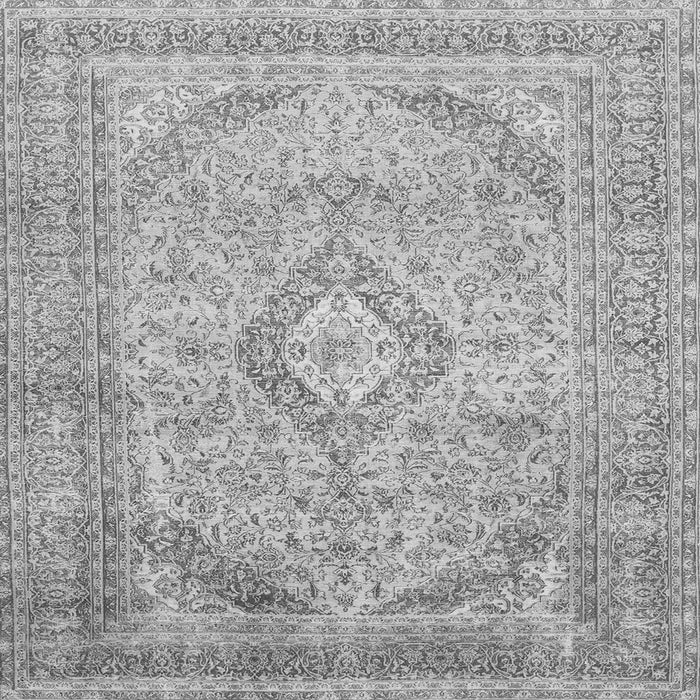 Round Machine Washable Medallion Gray Traditional Rug, wshtr1112gry