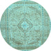 Round Medallion Light Blue Traditional Rug, tr1112lblu