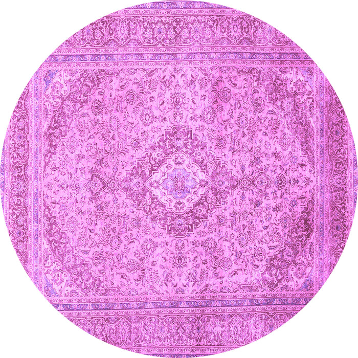 Round Machine Washable Medallion Purple Traditional Area Rugs, wshtr1112pur